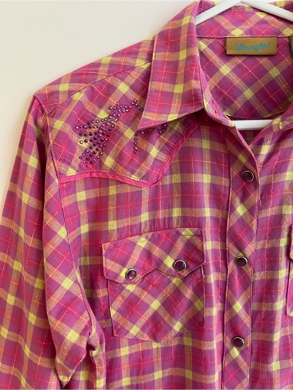 Wrangler Girls Pink, Yellow Plaid Cowgirl Western Shirt Rhinestone
Horses XL/12 - Picture 13 of 15